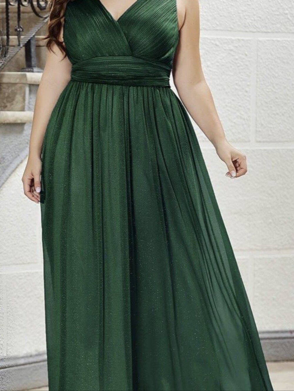 Double V Neck Maxi Long Plus Size Sparkly Evening Dresses